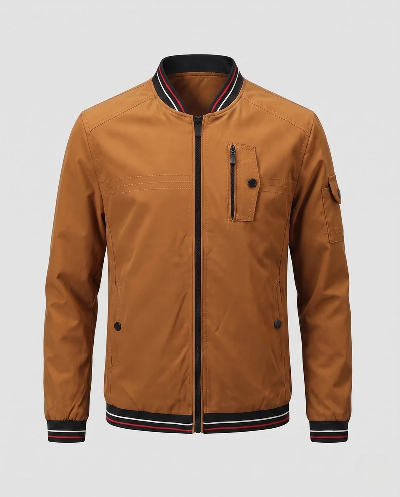Leichte Baumwollmischung Bomberjacke für Herren mit gestreiften Rippbündchen und Brustreißverschlussfach Nord Taschen