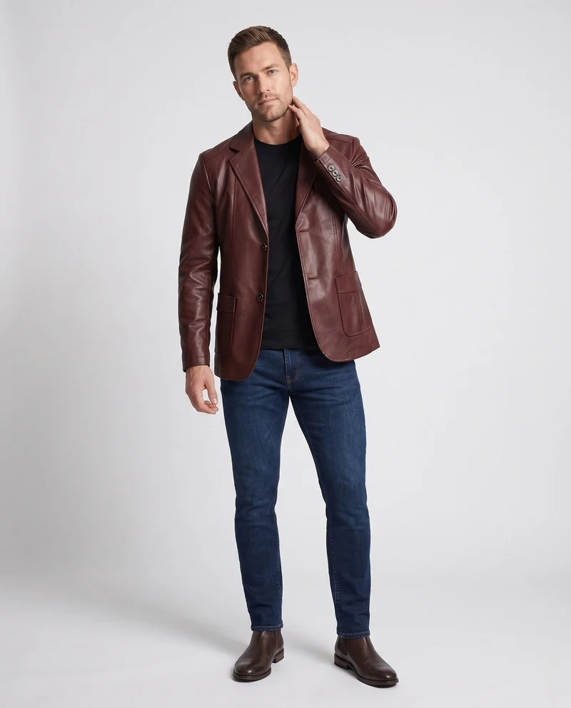 Herren Blazer aus Lederlook mit thermischer Innenausstattung und Slim-Fit Nord Taschen