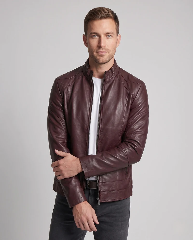 Herren Leder-Look Pilotenjacke mit Stehkragen und Reißverschluss-Taschen Nord Taschen