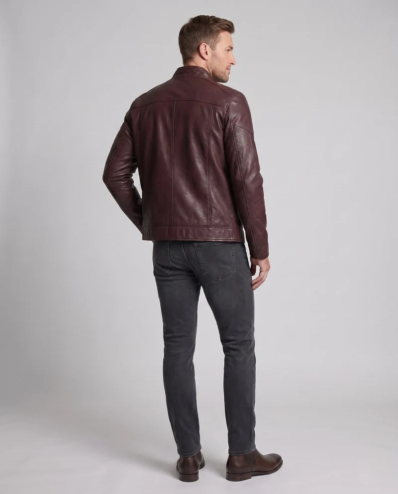 Herren Leder-Look Pilotenjacke mit Stehkragen und Reißverschluss-Taschen Nord Taschen