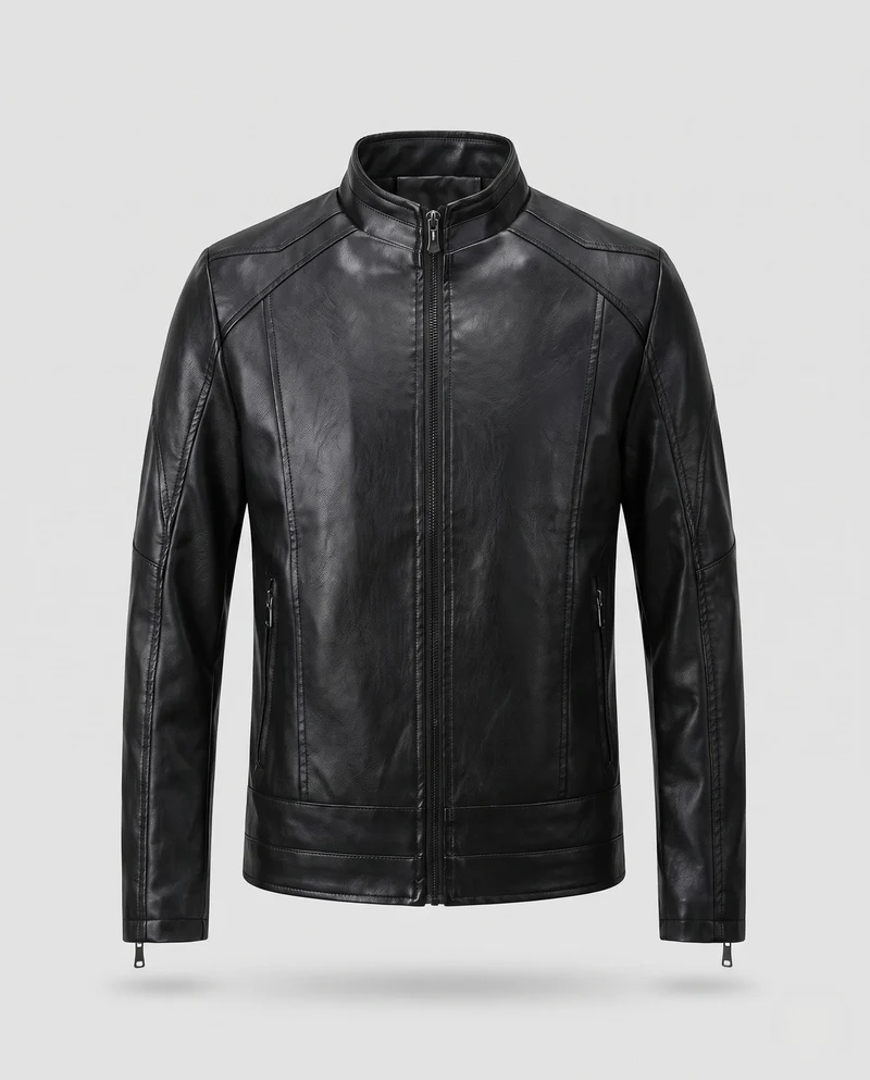 Herren Leder-Look Pilotenjacke mit Stehkragen und Reißverschluss-Taschen Nord Taschen