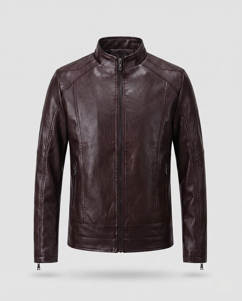 Herren Leder-Look Pilotenjacke mit Stehkragen und Reißverschluss-Taschen Nord Taschen