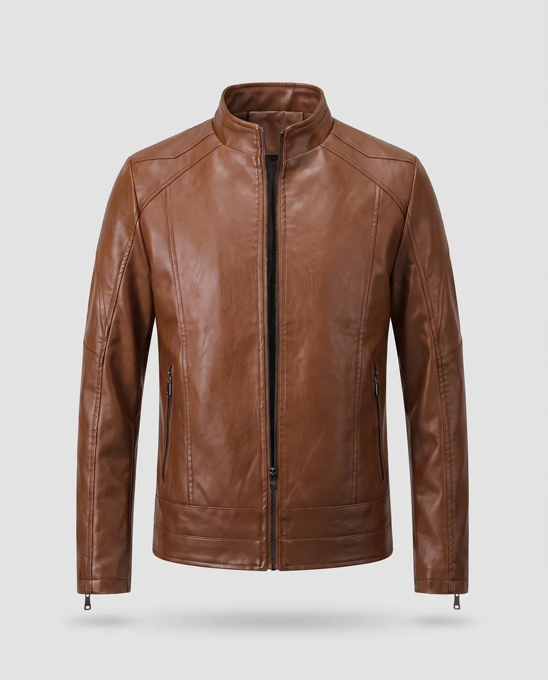 Herren Leder-Look Pilotenjacke mit Stehkragen und Reißverschluss-Taschen Nord Taschen