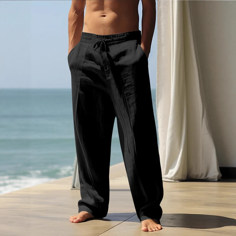 Herren Bequeme Leinenhose mit elastischem Bund und seitlichen Taschen Vittorelli