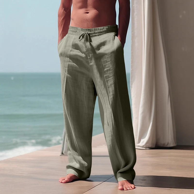 Herren Bequeme Leinenhose mit elastischem Bund und seitlichen Taschen Vittorelli