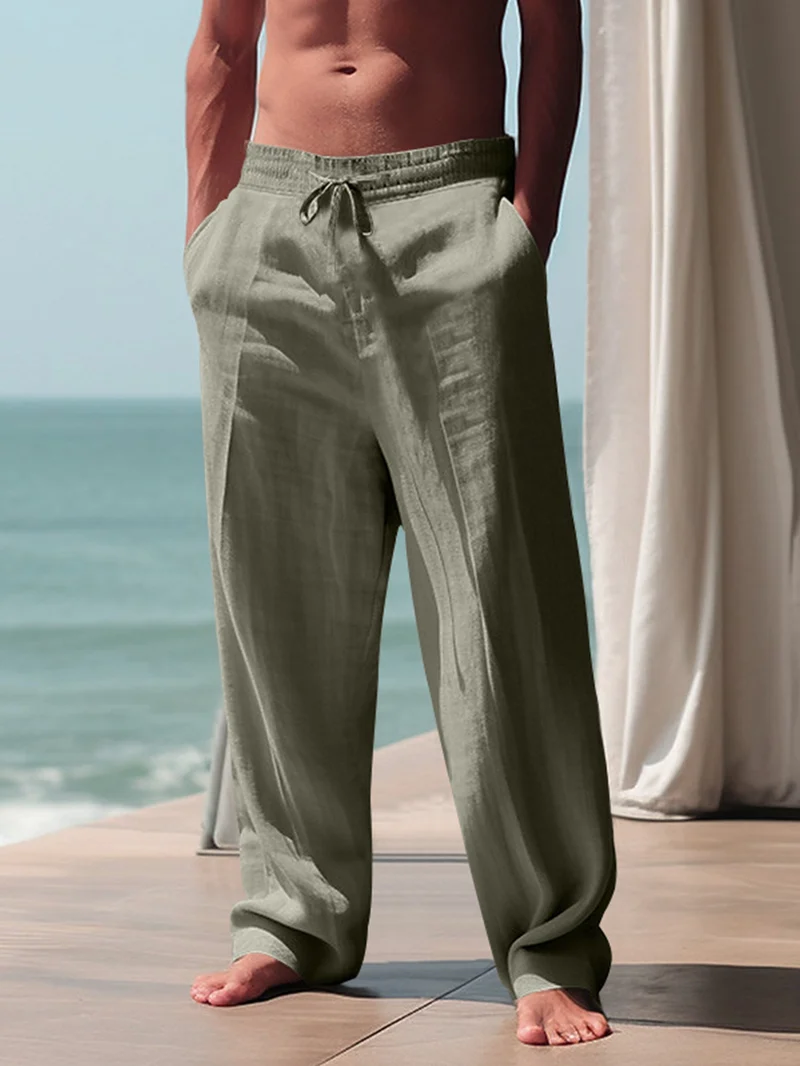 Herren Bequeme Leinenhose mit elastischem Bund und seitlichen Taschen Vittorelli