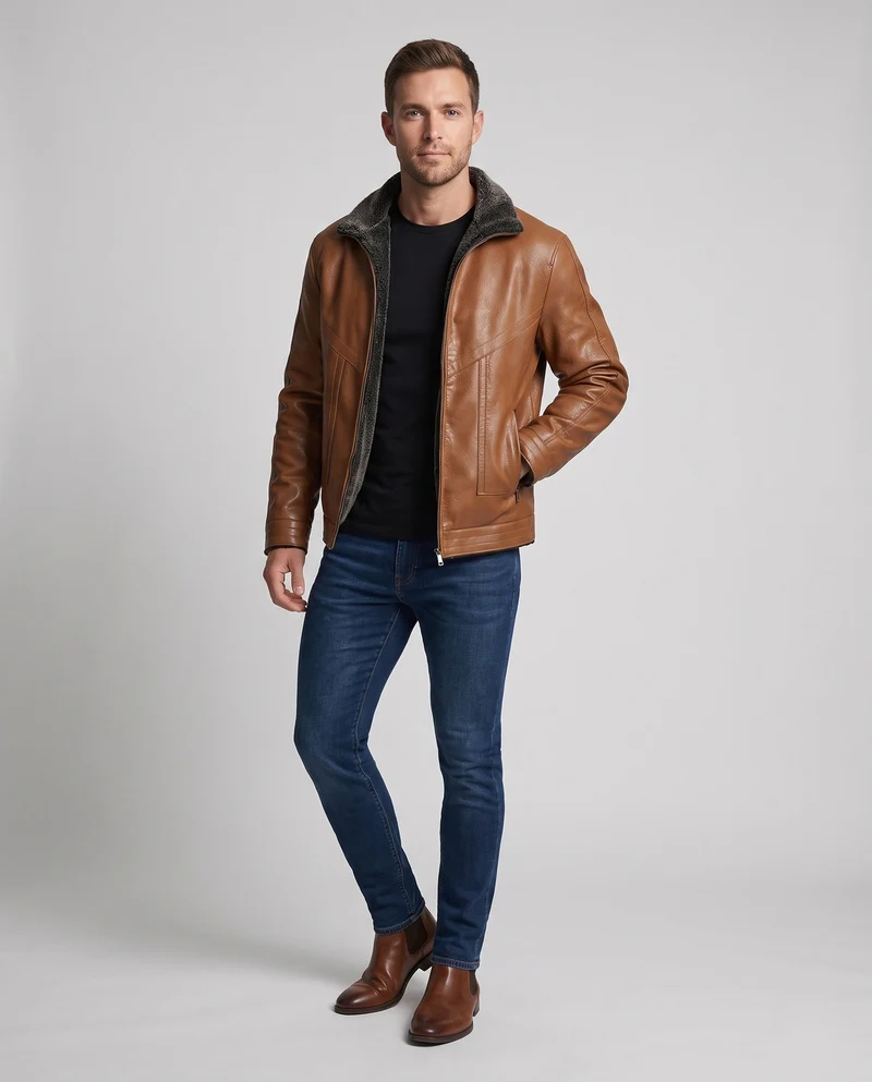 Herren Klassische Lederjacke Nord Taschen