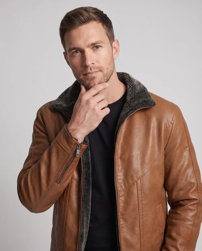 Herren Klassische Lederjacke Nord Taschen