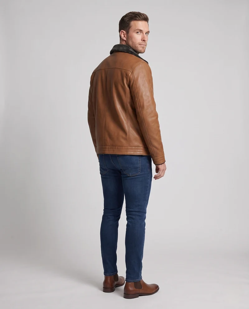 Herren Klassische Lederjacke Nord Taschen