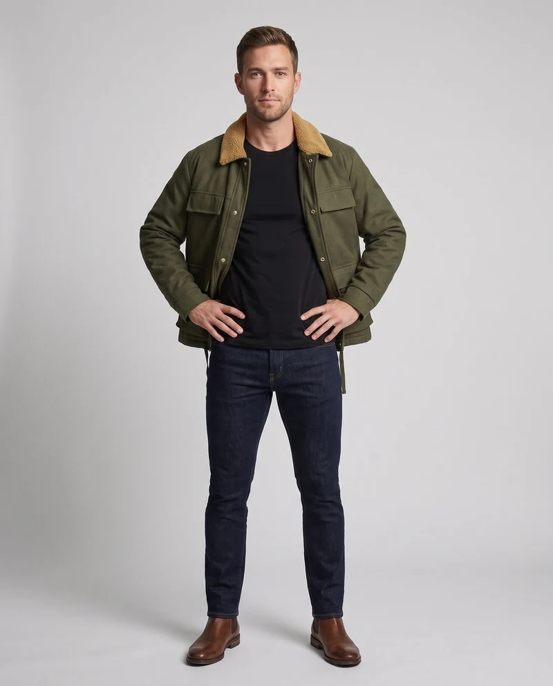 Herren Modische Übergangsjacke mit Teddyfell-Innenfutter Nord Taschen