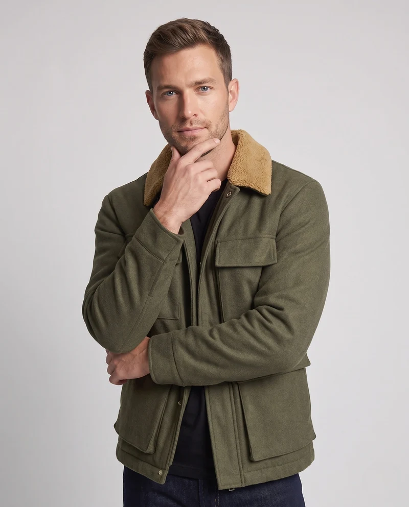 Herren Modische Übergangsjacke mit Teddyfell-Innenfutter Nord Taschen