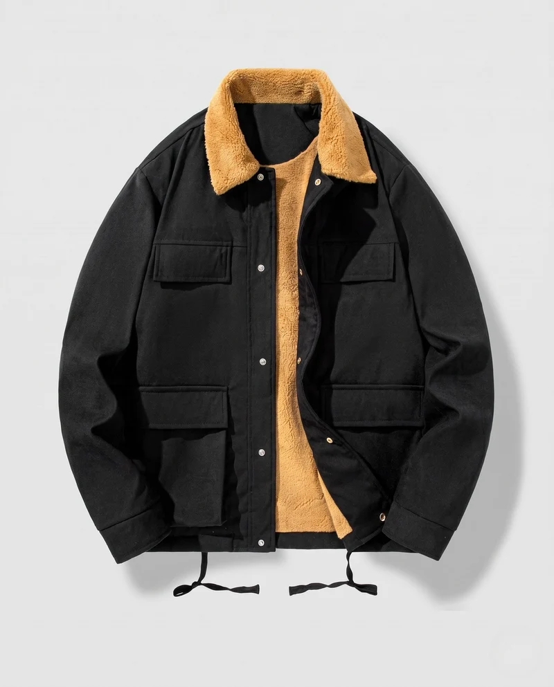 Herren Modische Übergangsjacke mit Teddyfell-Innenfutter Nord Taschen