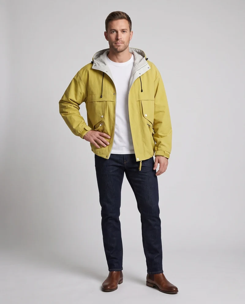 Herren Modische Übergangsjacke mit verstellbarem Kapuzenverschluss Nord Taschen