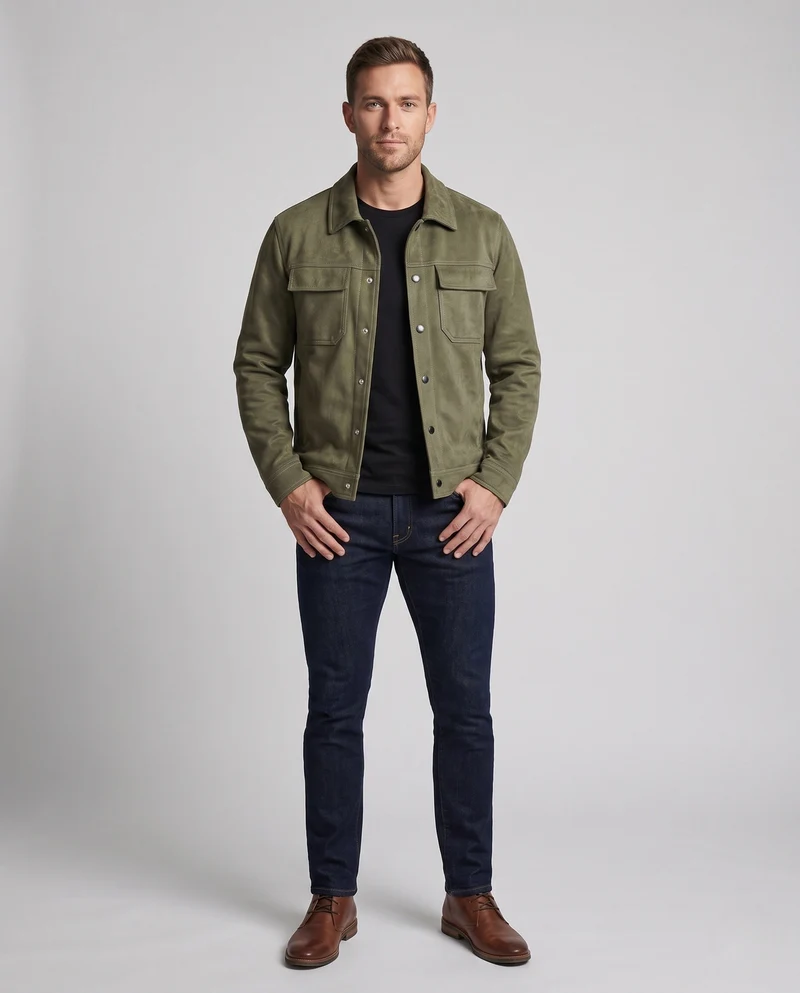 Herren Modische Wildlederjacke mit praktischen Taschen Nord Taschen