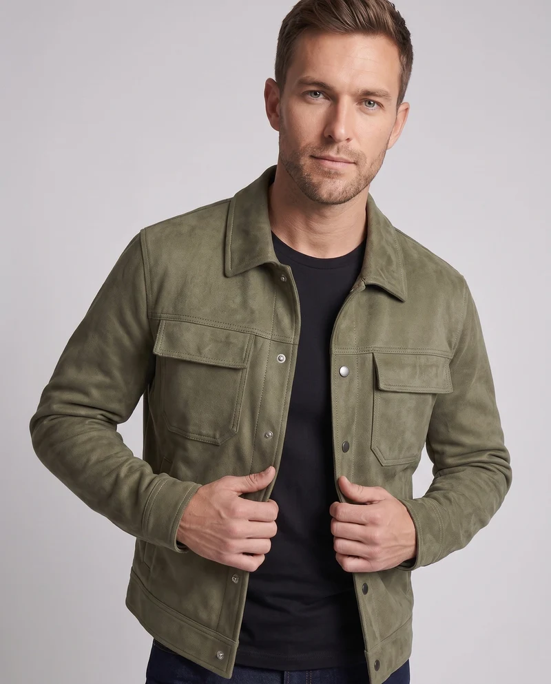 Herren Modische Wildlederjacke mit praktischen Taschen Nord Taschen