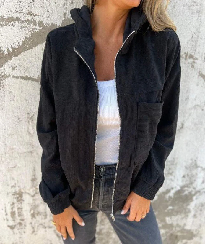 Damen Cord-Zipjacke mit Kapuze, Rippstruktur und Eingrifftaschen Nord Taschen