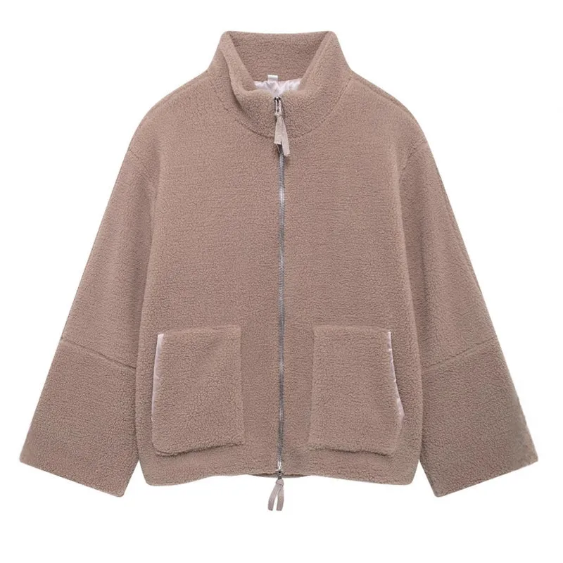 Damen Boxy-Teddyfleece-Jacke mit Stehkragen, Zwei-Wege-Reißverschluss und aufgesetzten Taschen Nord Taschen