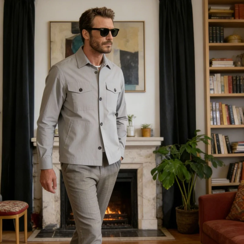 Herren Hemdjacke mit Pattentaschen und leichter Baumwollmischung Nord Taschen