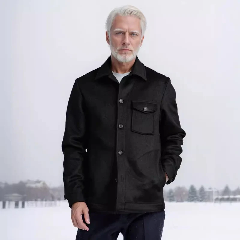 Herren Hemdenjacke aus Wollmix mit aufgesetzter Brusttasche und klassischem Hemdkragen Nord Taschen