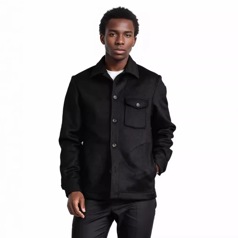 Herren Hemdenjacke aus Wollmix mit aufgesetzter Brusttasche und klassischem Hemdkragen Nord Taschen