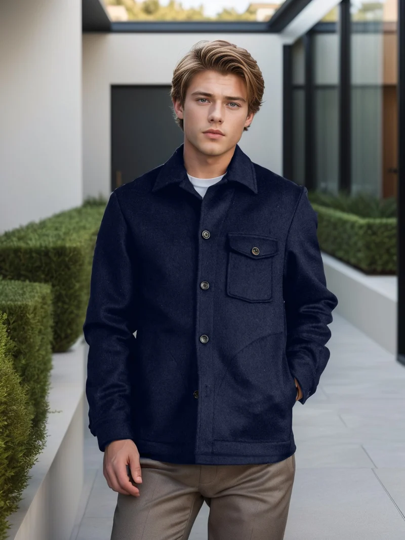 Herren Hemdenjacke aus Wollmix mit aufgesetzter Brusttasche und klassischem Hemdkragen Nord Taschen