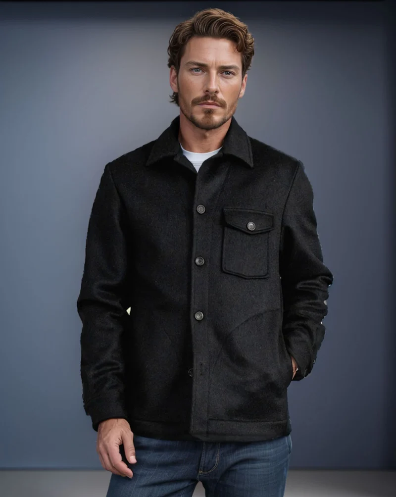 Herren Hemdenjacke aus Wollmix mit aufgesetzter Brusttasche und klassischem Hemdkragen Nord Taschen