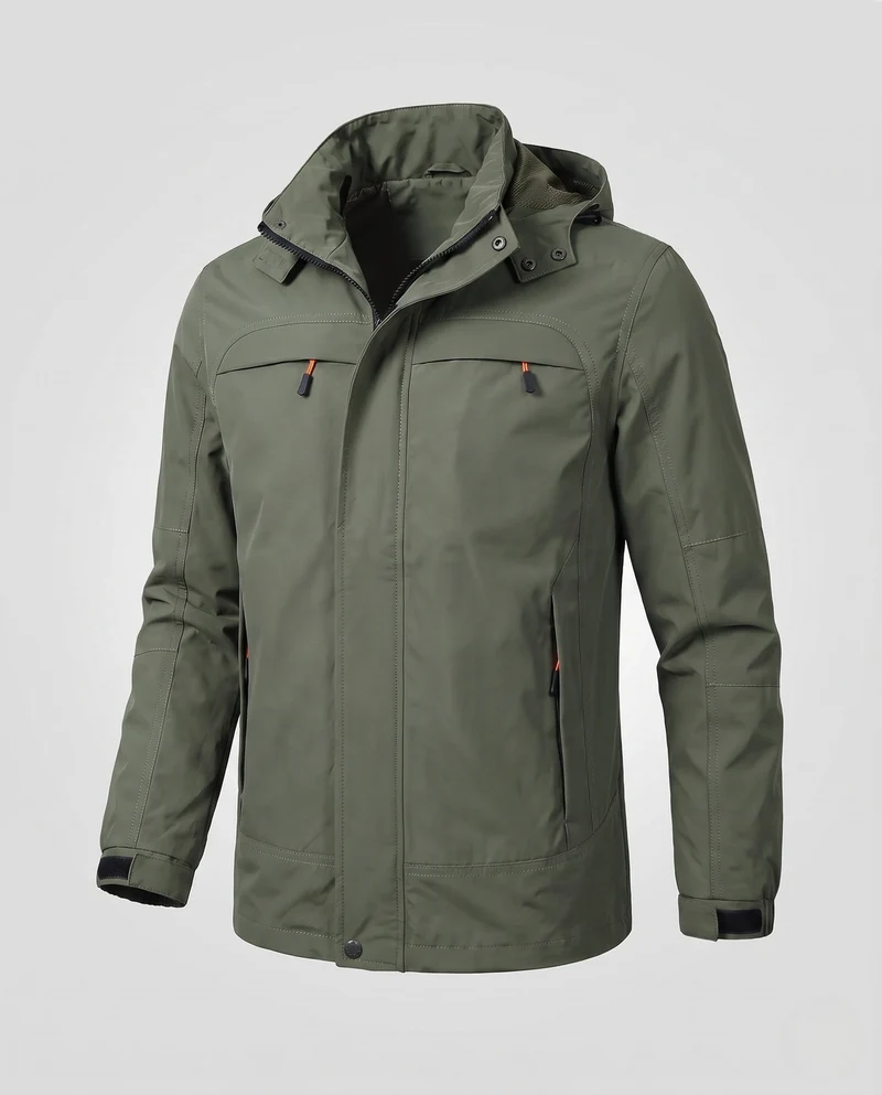 Funktionale Kapuzenjacke für Herren im Feldstil mit versteckter Reißverschlusstasche und verstellbaren Klettmanschetten Nord Taschen