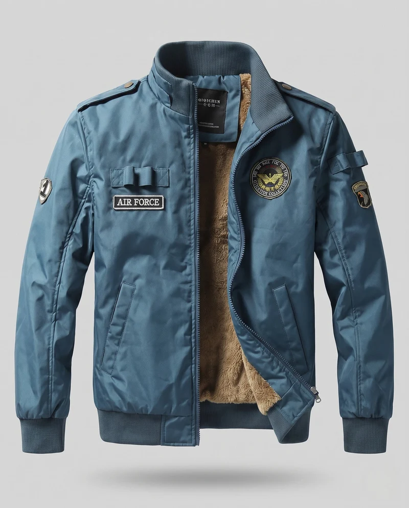 Fliegerjacke im Pilot-Stil für Herren mit vollflächigem Teddy-Futter und Abzeichenapplikationen Nord Taschen