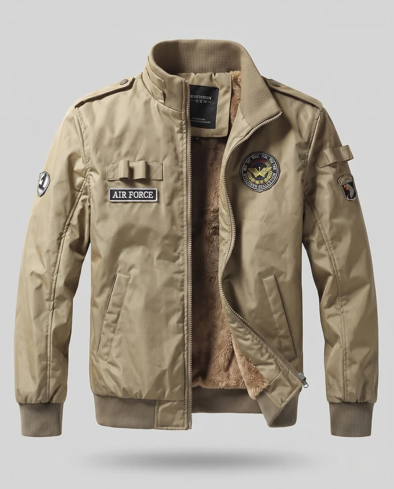 Fliegerjacke im Pilot-Stil für Herren mit vollflächigem Teddy-Futter und Abzeichenapplikationen Nord Taschen