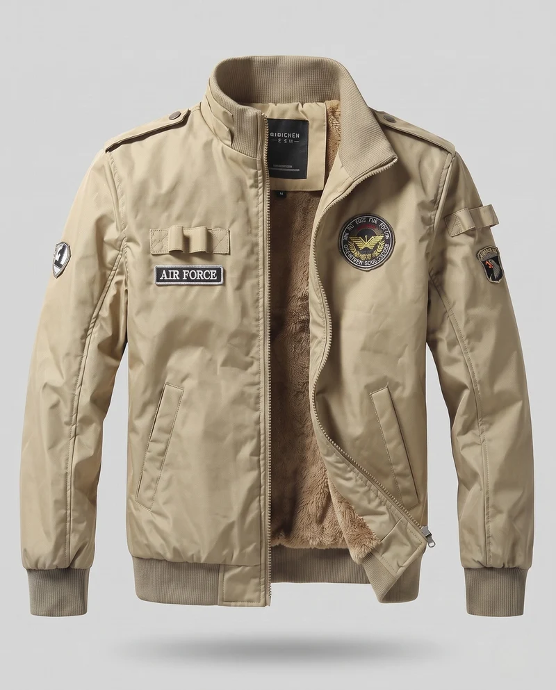 Fliegerjacke im Pilot-Stil für Herren mit vollflächigem Teddy-Futter und Abzeichenapplikationen Nord Taschen