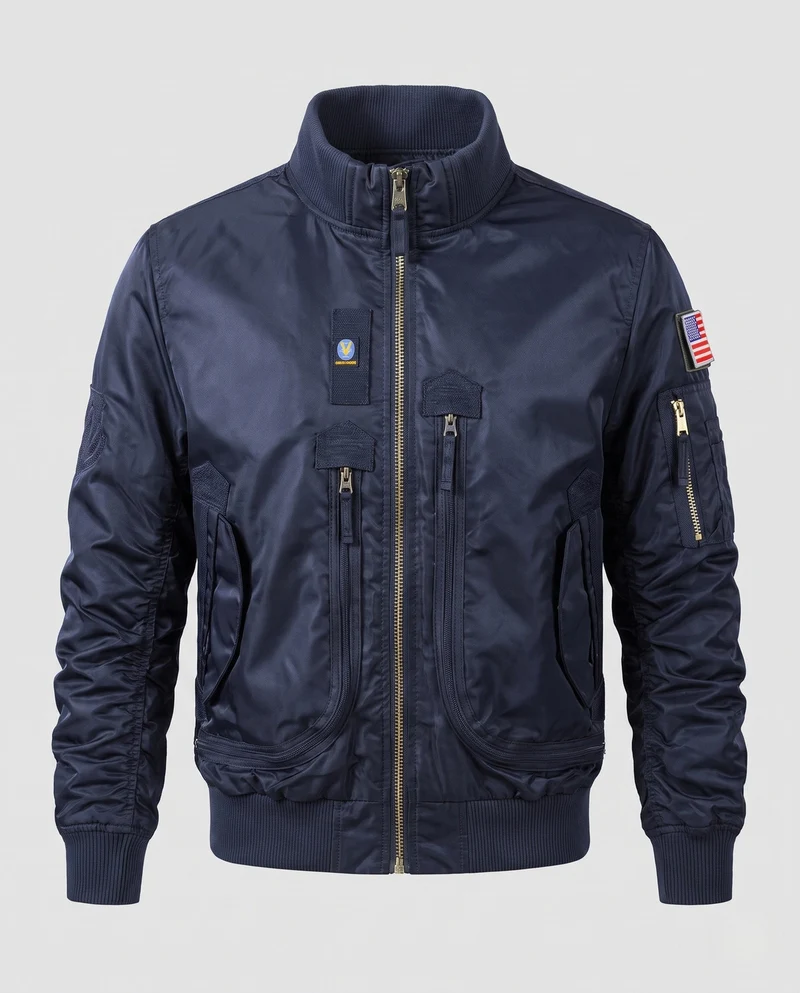 Herren Pilot Bomberjacke mit Frontreißverschlusstaschen, Ärmeltasche und geripptem Kragen Nord Taschen