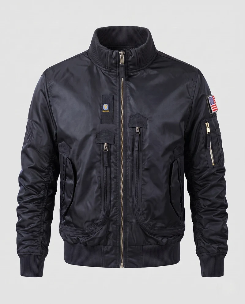 Herren Pilot Bomberjacke mit Frontreißverschlusstaschen, Ärmeltasche und geripptem Kragen Nord Taschen