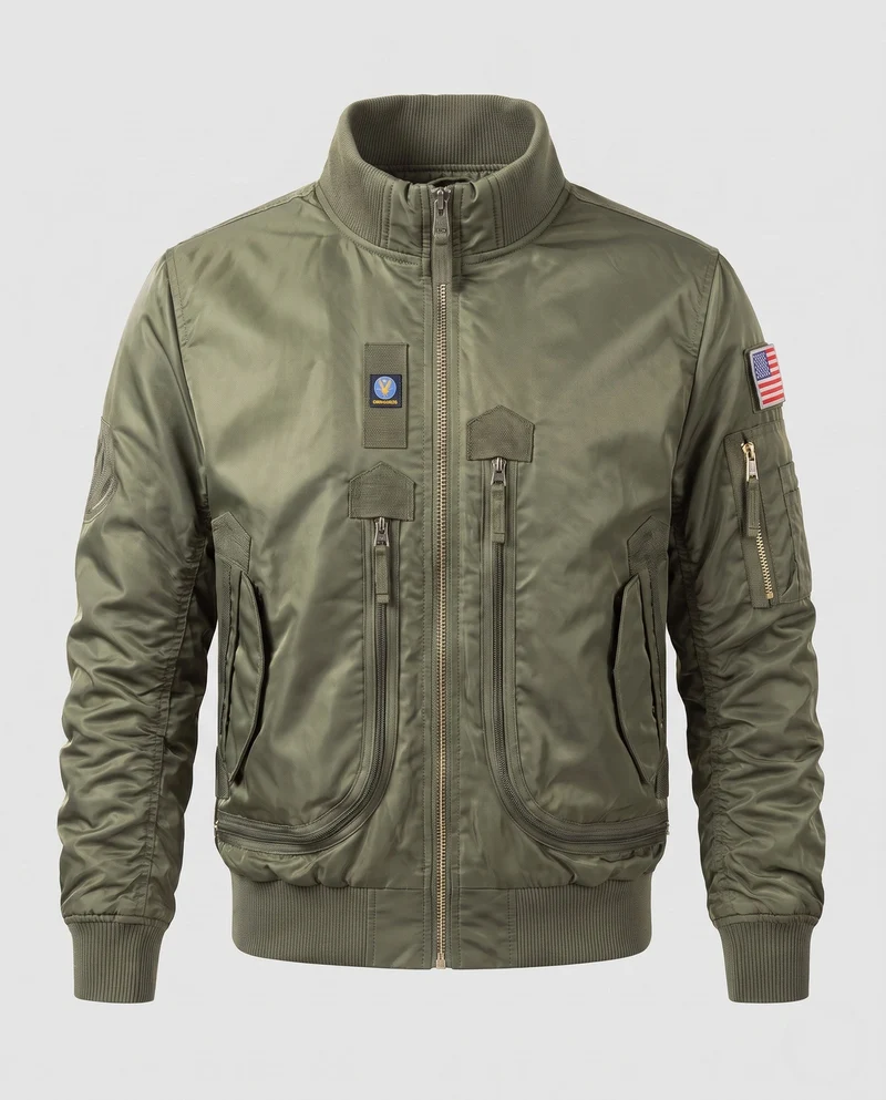 Herren Pilot Bomberjacke mit Frontreißverschlusstaschen, Ärmeltasche und geripptem Kragen Nord Taschen