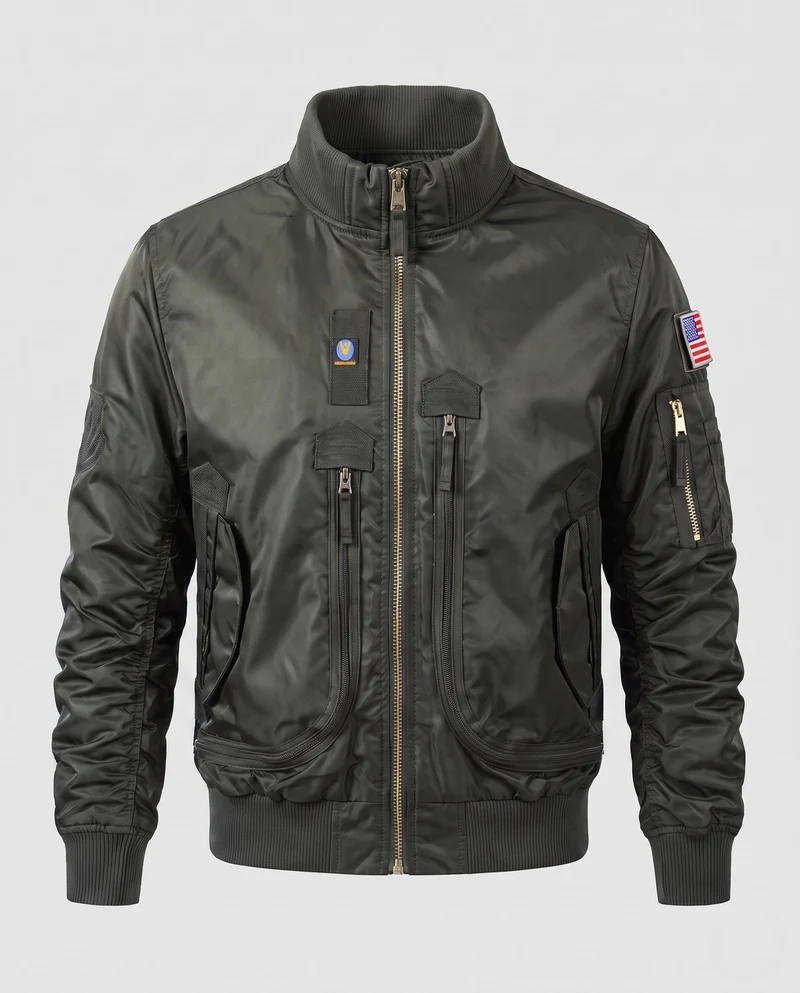 Herren Pilot Bomberjacke mit Frontreißverschlusstaschen, Ärmeltasche und geripptem Kragen Nord Taschen