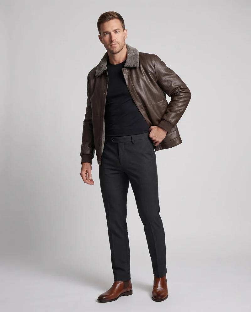 Herren Blouson aus künstlichem Leder mit Nadelstreifen-Look und Teddy-Futter Nord Taschen