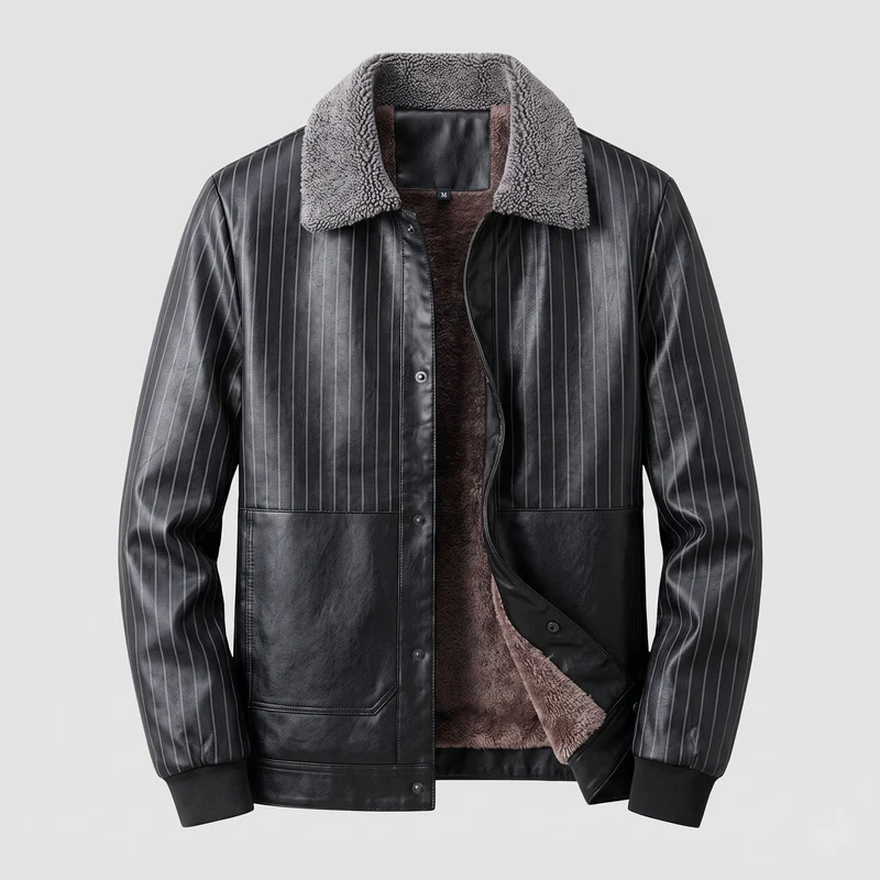 Herren Blouson aus künstlichem Leder mit Nadelstreifen-Look und Teddy-Futter Nord Taschen