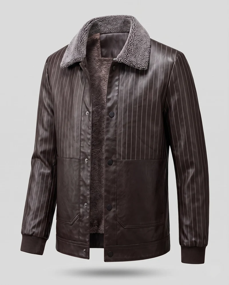 Herren Blouson aus künstlichem Leder mit Nadelstreifen-Look und Teddy-Futter Nord Taschen