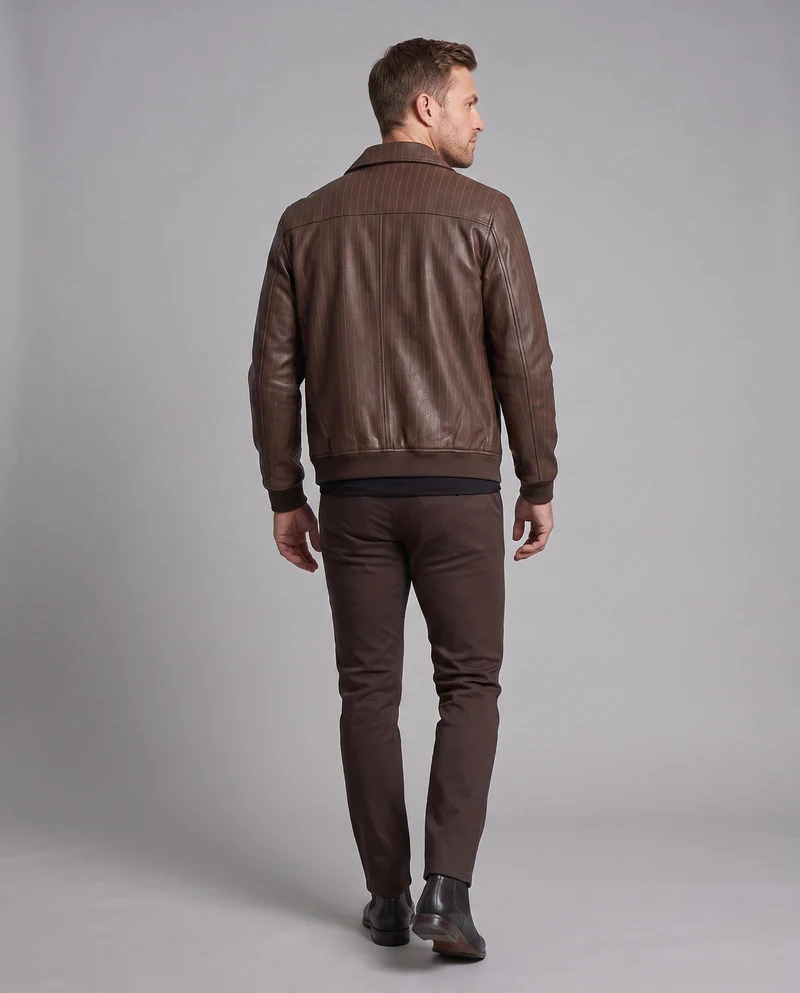 Herren Kunstleder Blouson mit Nadelstreifen, Druckknopfverschluss und gerippten Bündchen Nord Taschen