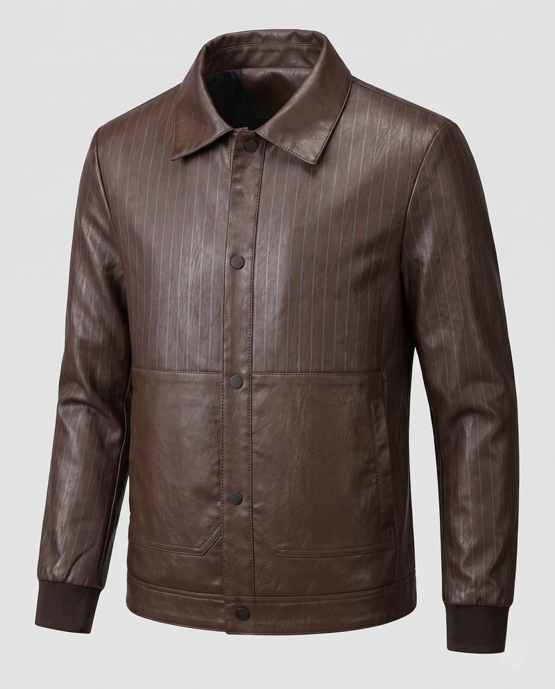 Herren Kunstleder Blouson mit Nadelstreifen, Druckknopfverschluss und gerippten Bündchen Nord Taschen