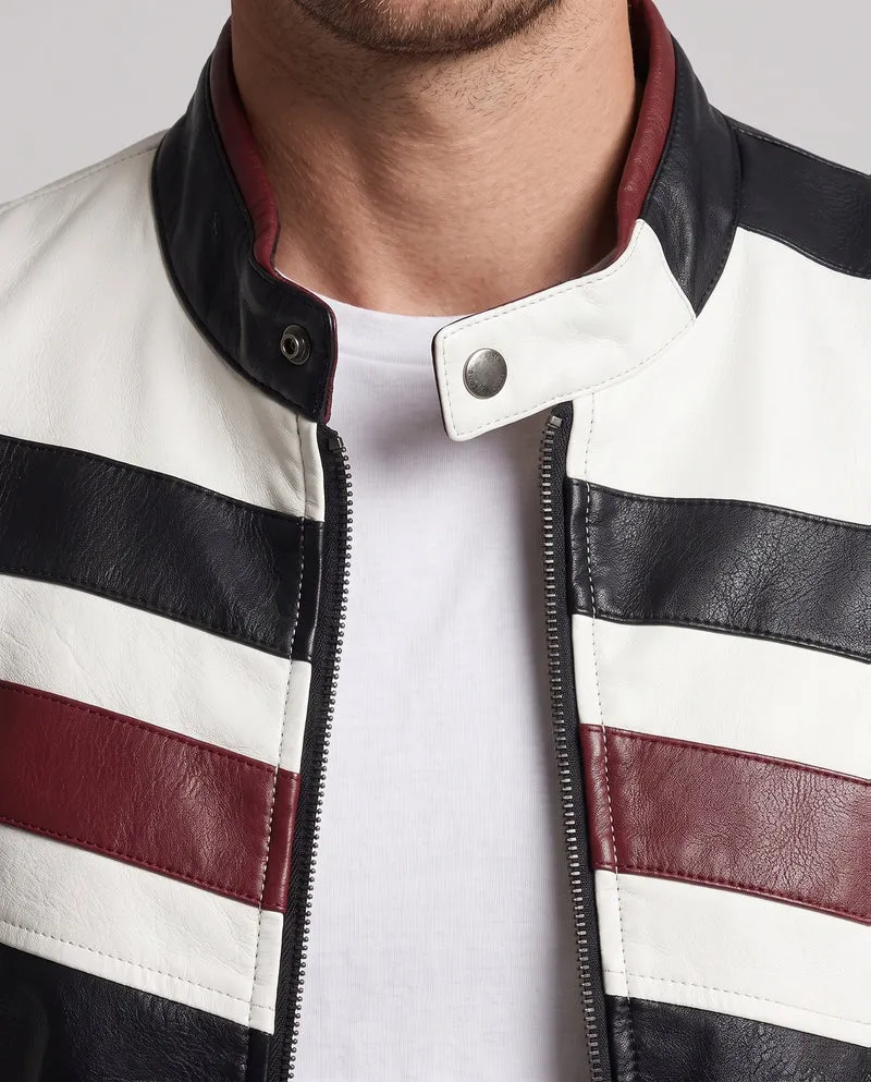 Männermotorradjacke aus Lederlook mit Farbblockdesign, gesteppter Ärmel- und Saumabschluss Nord Taschen
