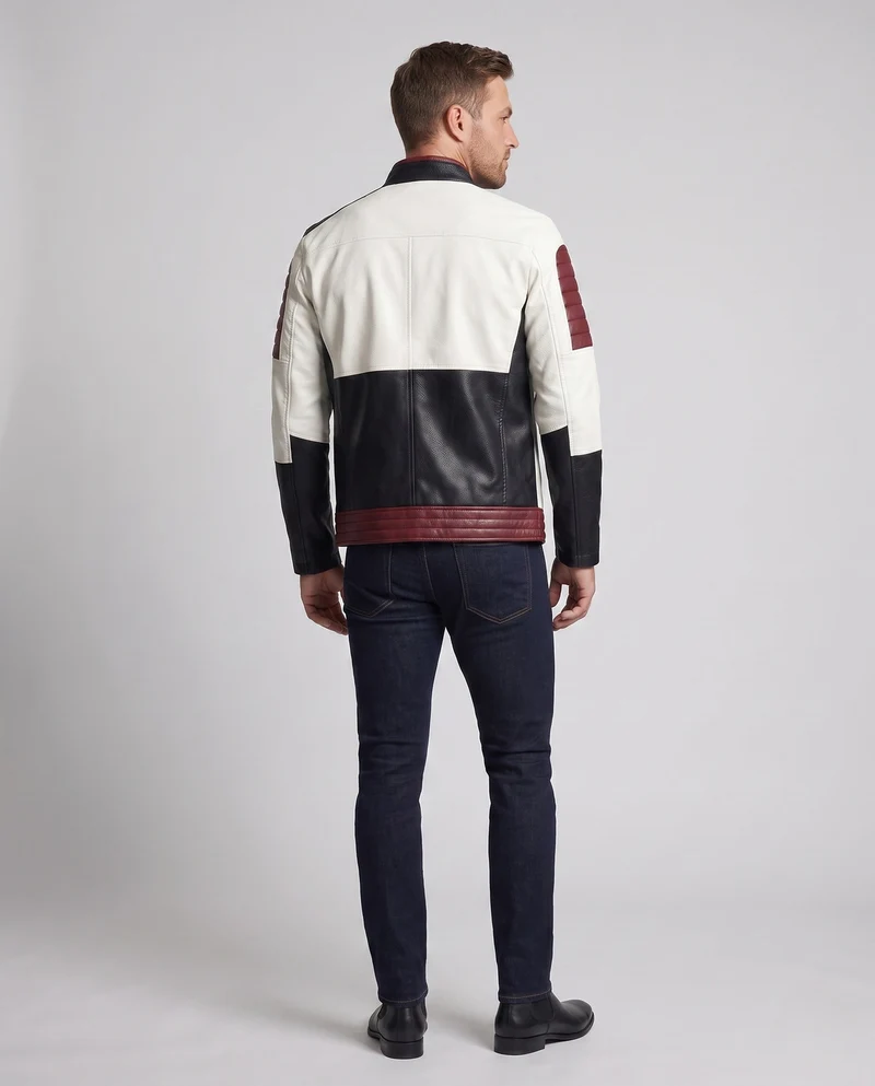 Männermotorradjacke aus Lederlook mit Farbblockdesign, gesteppter Ärmel- und Saumabschluss Nord Taschen