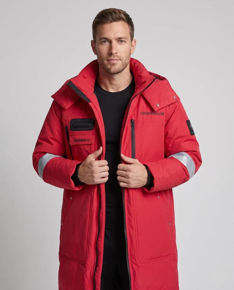 Herren längerer wasserdichter thermischer Parka mit Kapuze und reflektierenden Akzenten Nord Taschen