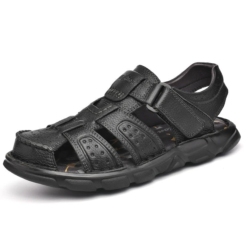 Herren Ledersandalen mit verstellbarem Klettverschluss und rutschfester Sohle