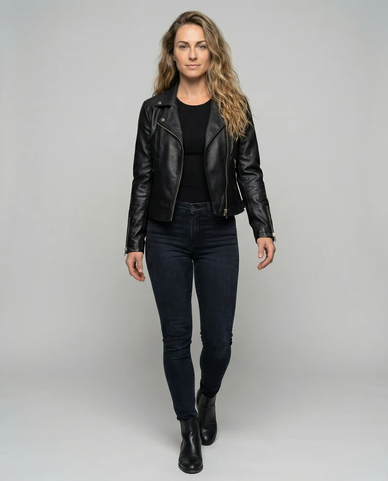 Damen Kernige Asymmetrische Biker-Lederjacke