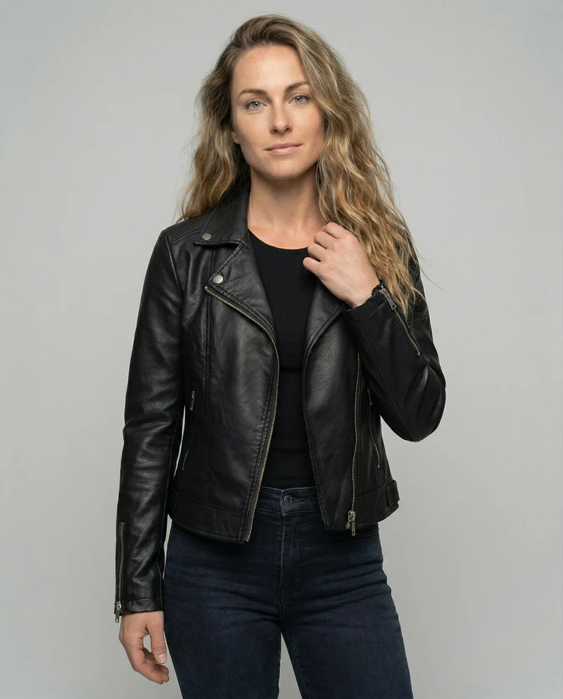 Damen Kernige Asymmetrische Biker-Lederjacke