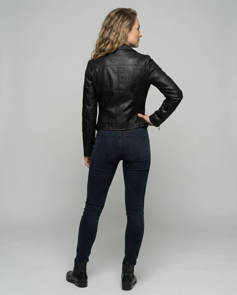 Damen Kernige Asymmetrische Biker-Lederjacke