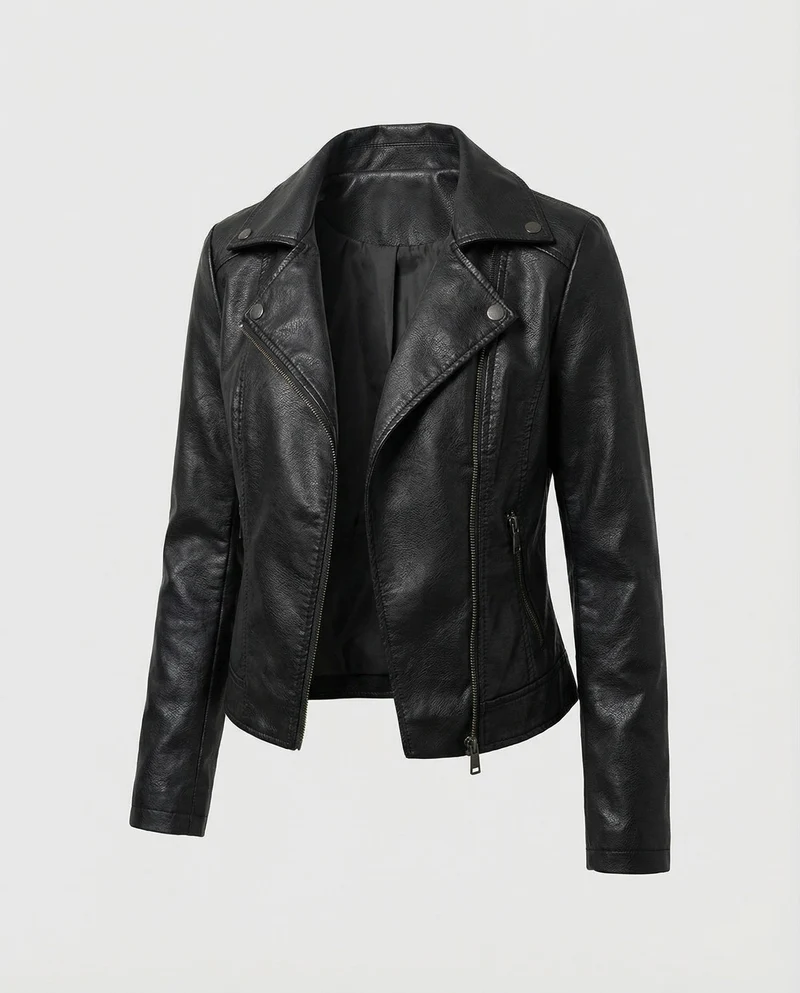 Damen Kernige Asymmetrische Biker-Lederjacke