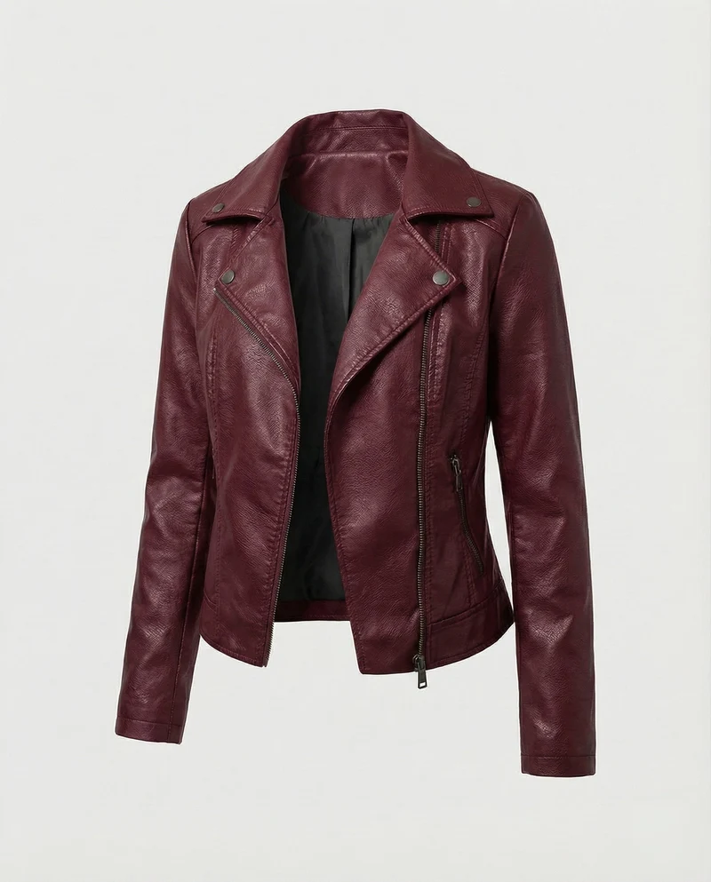 Damen Kernige Asymmetrische Biker-Lederjacke
