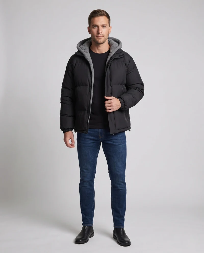 Herren Kuschelige Steppjacke mit Kapuze Nord Taschen