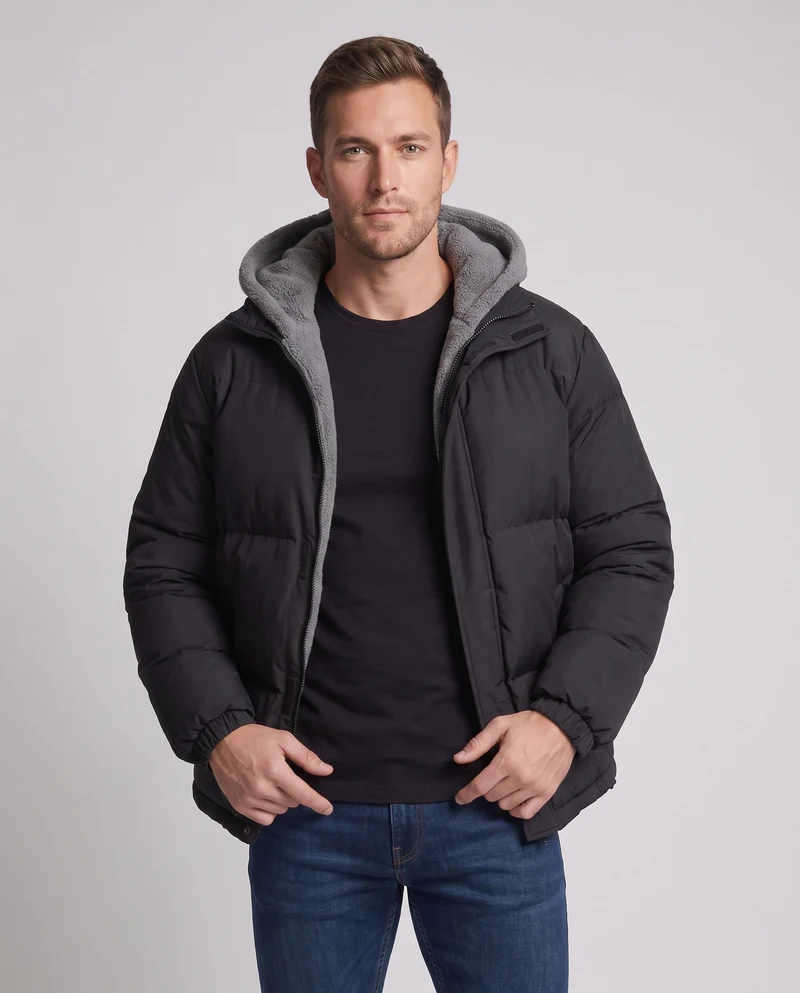Herren Kuschelige Steppjacke mit Kapuze Nord Taschen